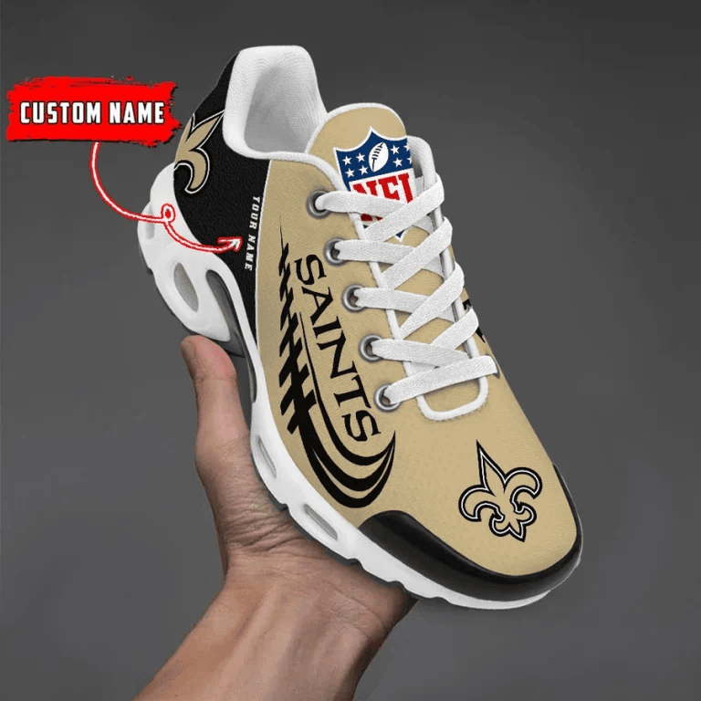 New Orleans Saints Custom Name Air Max Shoes Sneakers For Men And Women - Black/Beige