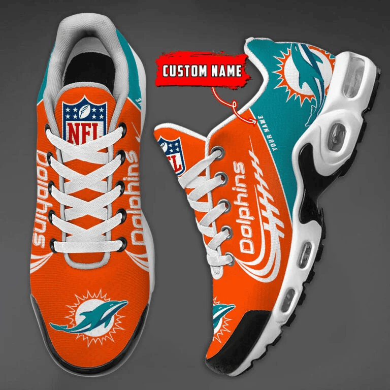 Miami Dolphins Custom Name Air Max Shoes Sneakers For Men And Women - Aqua/Orange