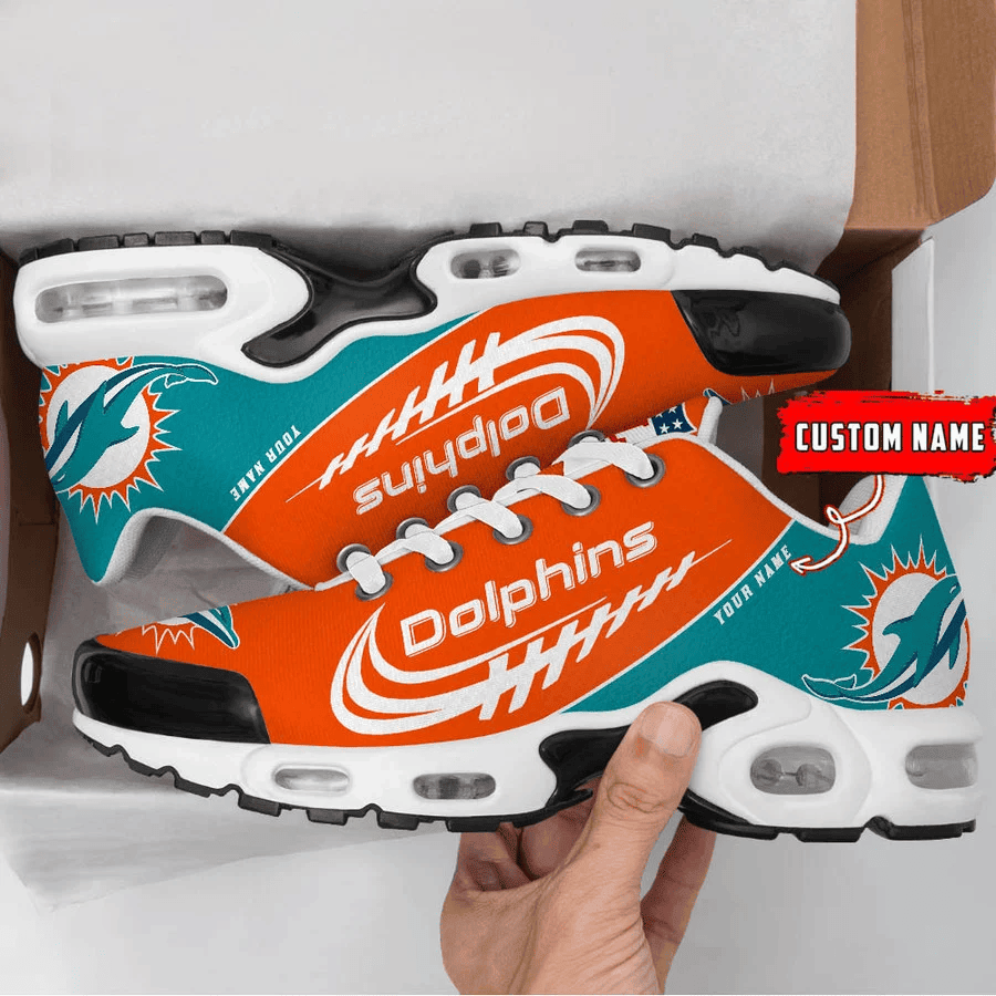 Miami Dolphins Custom Name Air Max Shoes Sneakers For Men And Women - Aqua/Orange