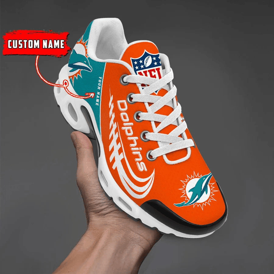 Miami Dolphins Custom Name Air Max Shoes Sneakers For Men And Women - Aqua/Orange
