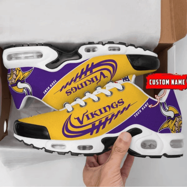 Minnesota Vikings Custom Name Air Max Shoes Sneakers For Men And Women - Purple/Yellow