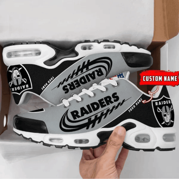 Las Vegas Raiders Custom Name Air Max Shoes Sneakers For Men And Women - Black/Silver