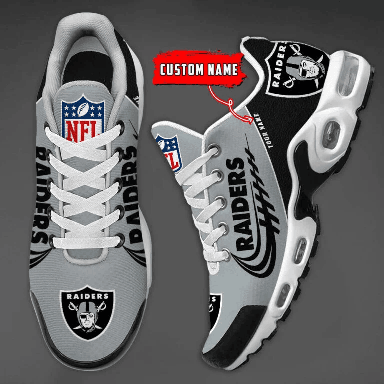 Las Vegas Raiders Custom Name Air Max Shoes Sneakers For Men And Women - Black/Silver