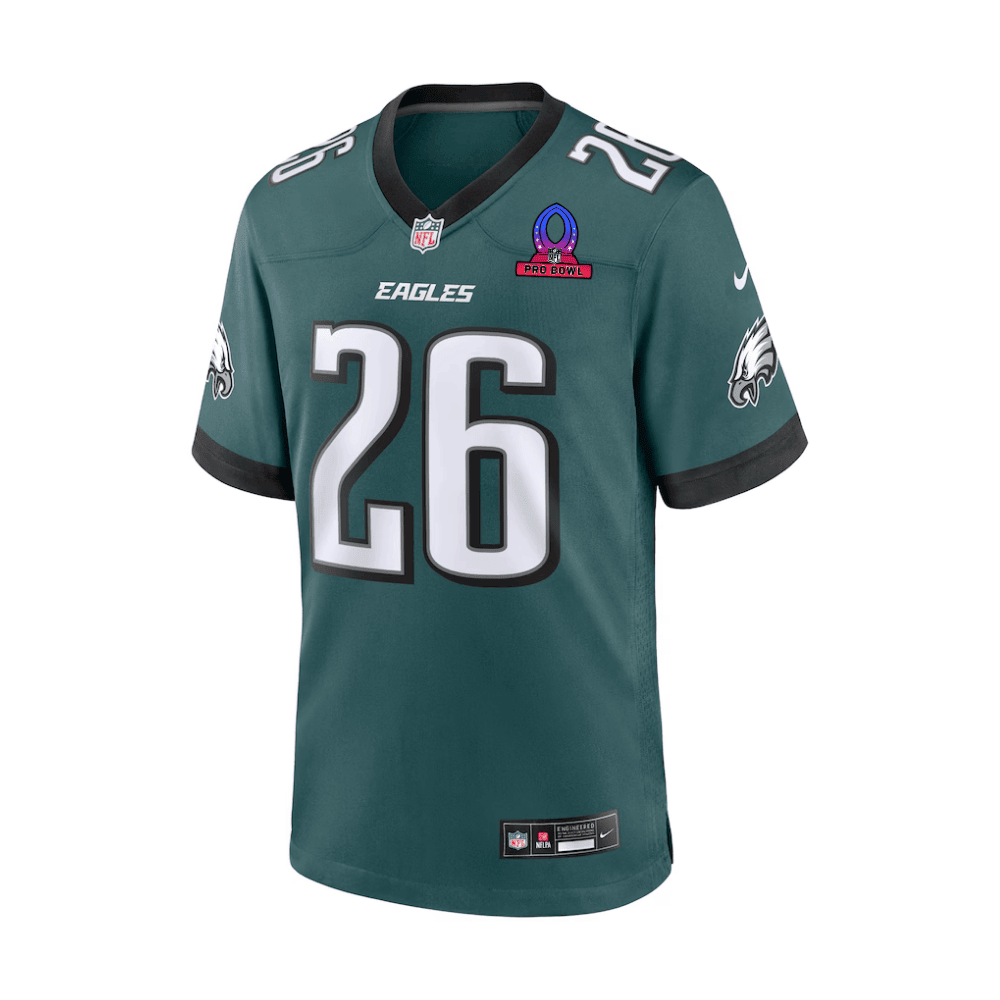 Saquon Barkley 26 Philadelphia Eagles 2025 Pro Bowl Patch Game Men Jersey - Midnight Green