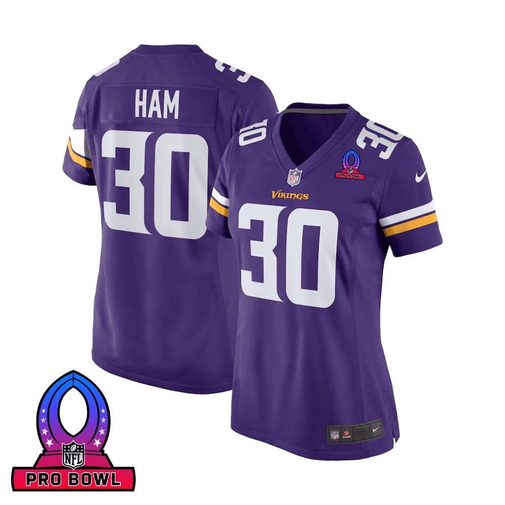 C.J. Ham 30 Minnesota Vikings 2025 Pro Bowl Patch Women Game Jersey - Purple