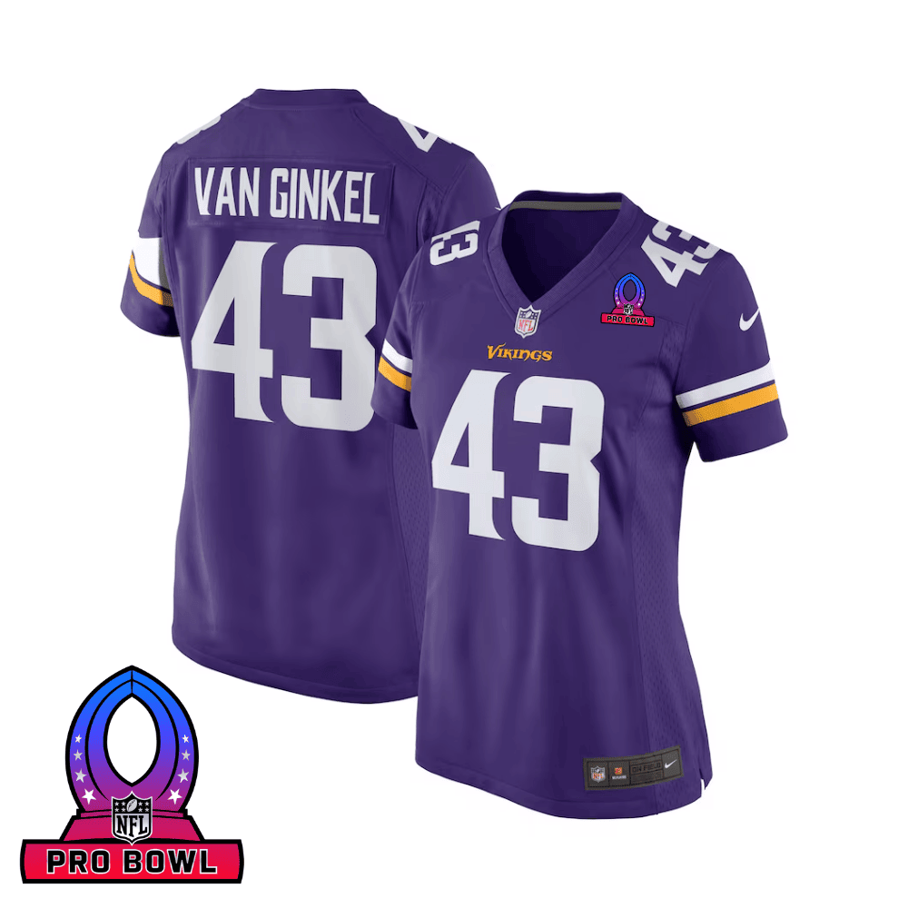 Andrew Van Ginkel 43 Minnesota Vikings 2025 Pro Bowl Patch Women Game Jersey - Purple