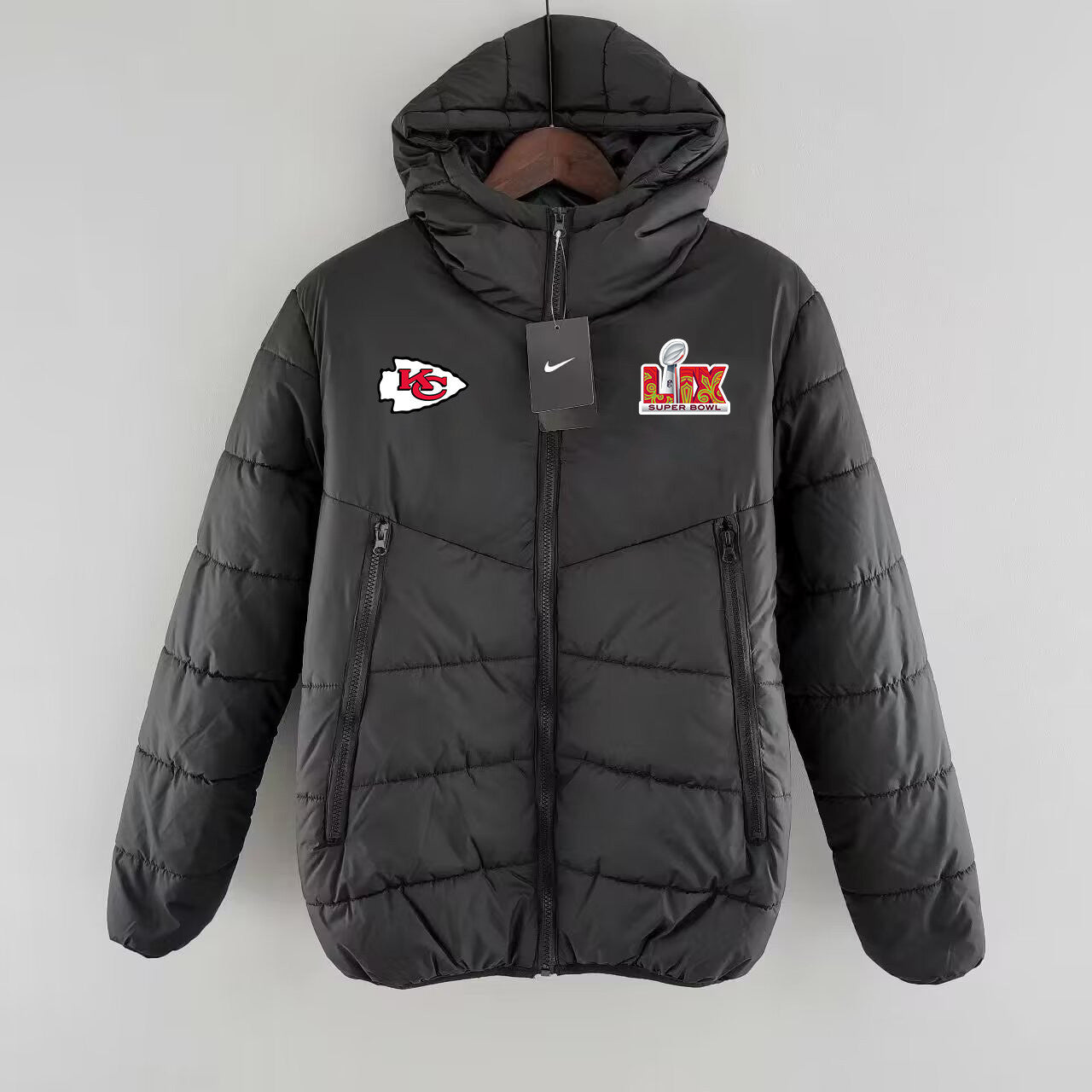Kansas City Chiefs Super Bowl LIX Patch Hooded Puffer Jacket - Black