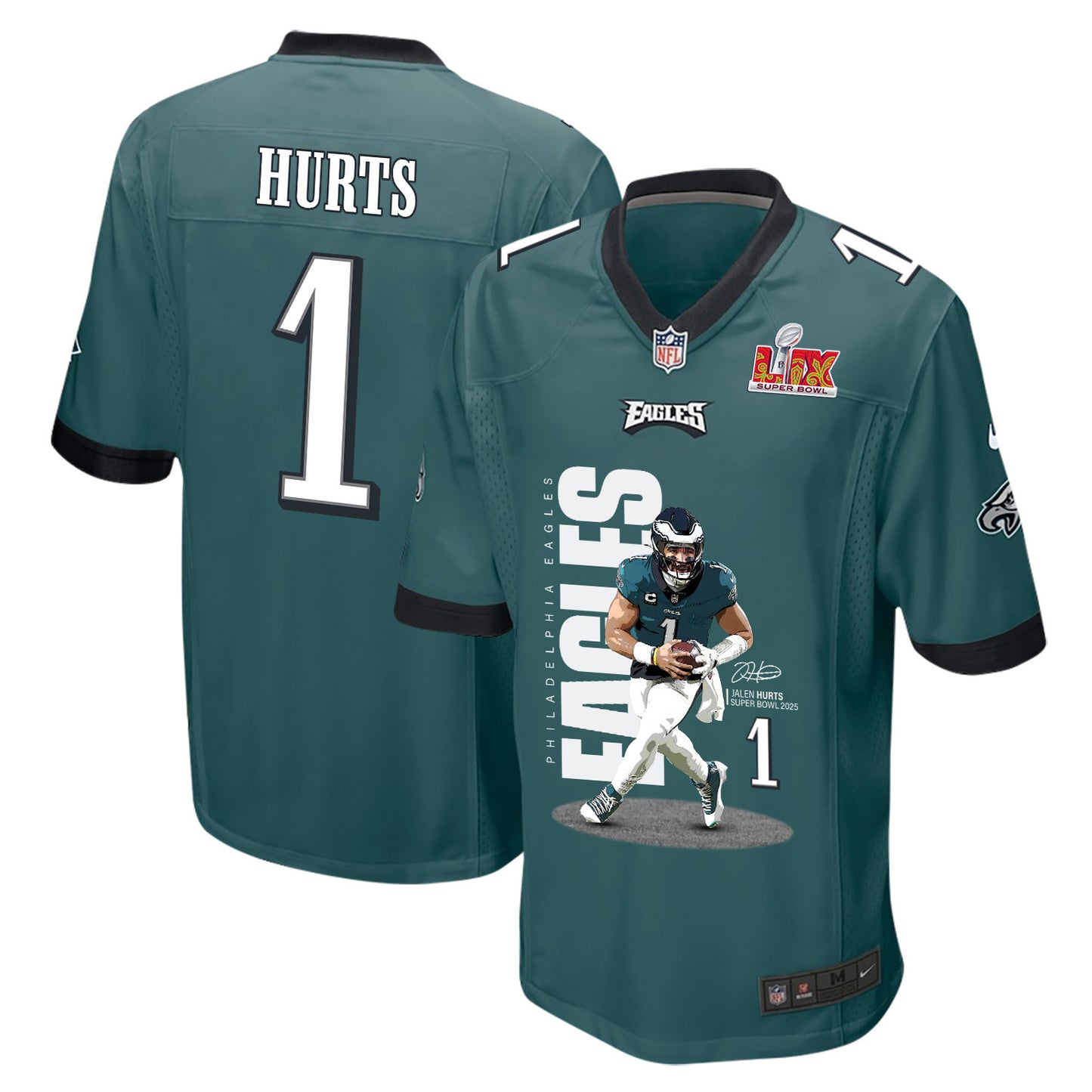 Jalen Hurts 1 Philadelphia Eagles 'No Hurts, No Glory' Game Men Jersey - Midnight Green