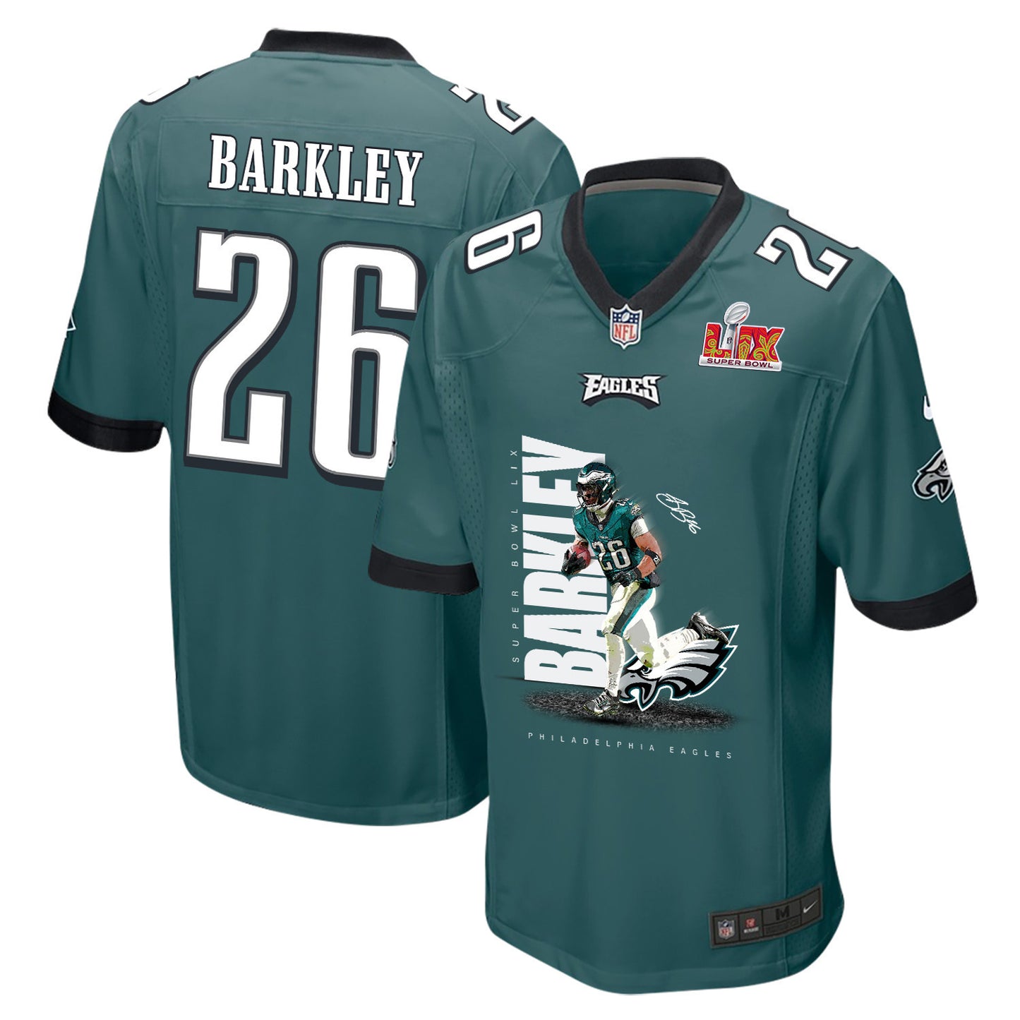 Saquon Barkley 26 Philadelphia Eagles 'Barkley No Bite' Game Men Jersey - Midnight Green