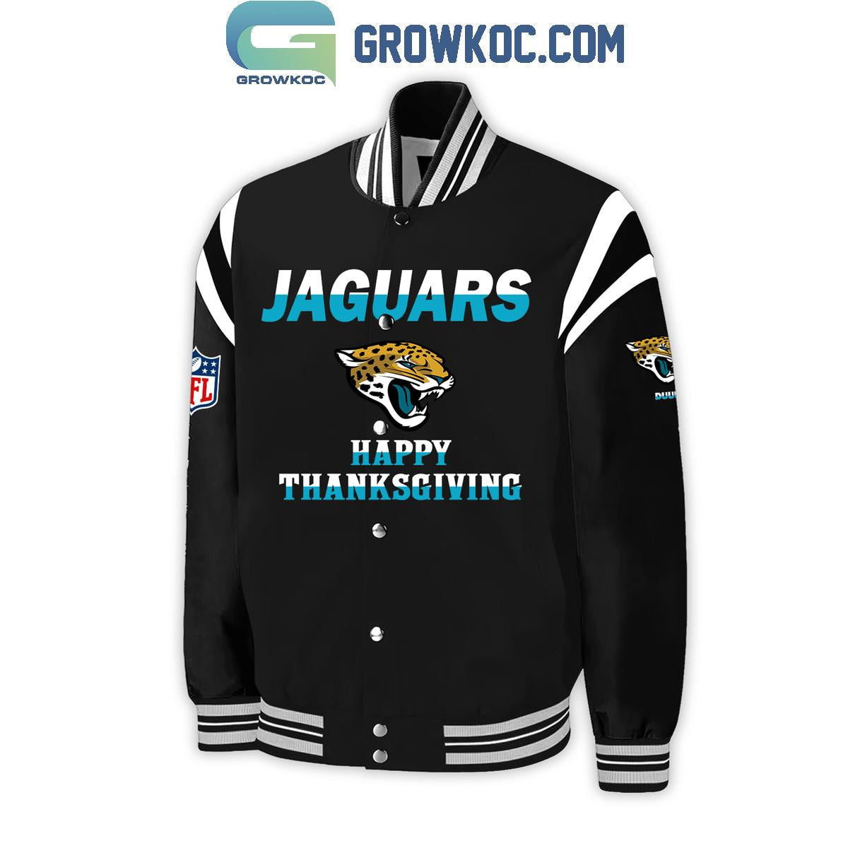 Jacksonville Jaguars Wine Turkey Family Thanksgiving Football Baseball Jacket - All Over Printed - Black - All-Over-Printed Jacket