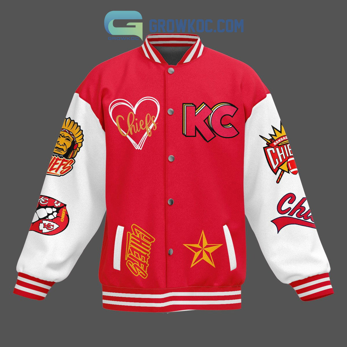 Kansas City Chiefs Go Chiefs Fan Love Baseball Jacket - All Over Printed - Red - All-Over-Printed Jacket