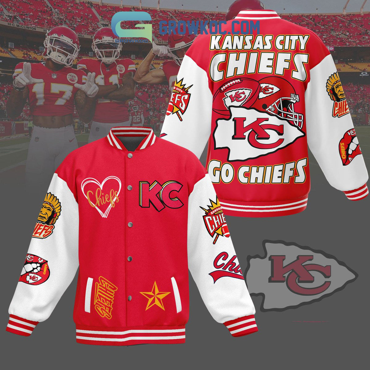 Kansas City Chiefs Go Chiefs Fan Love Baseball Jacket - All Over Printed - Red - All-Over-Printed Jacket