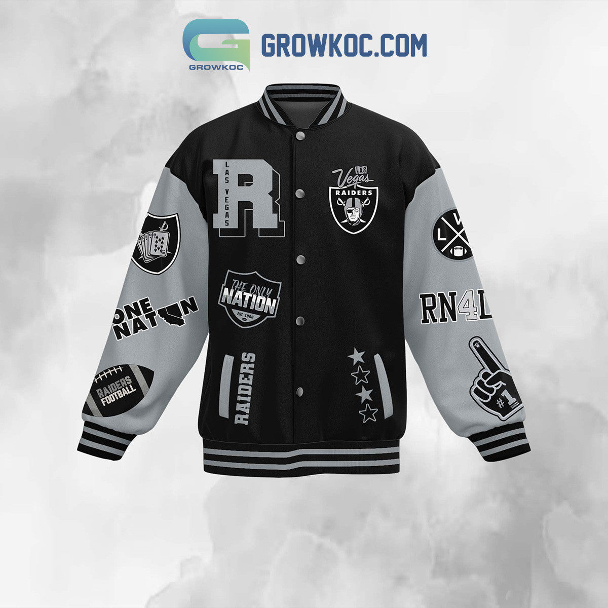 Las Vegas Raiders The Only Nation Raiders Till I Die Baseball Jacket - All Over Printed - Black - All-Over-Printed Jacket