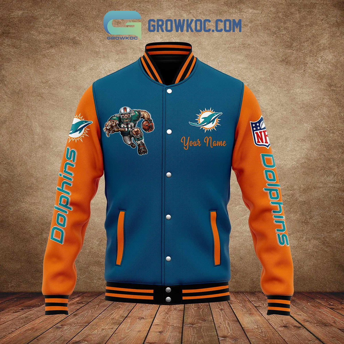 Miami Dolphins All I Need Is Football Friends And Family Custom Name Baseball Jacket - All Over Printed - Blue - All-Over-Printed Jacket