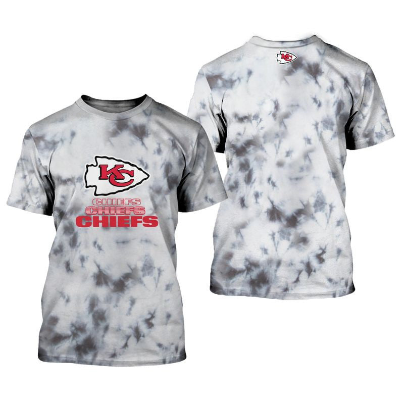 Kansas City Chiefs Marble Tie-Dye All Over Printed T-Shirt - White