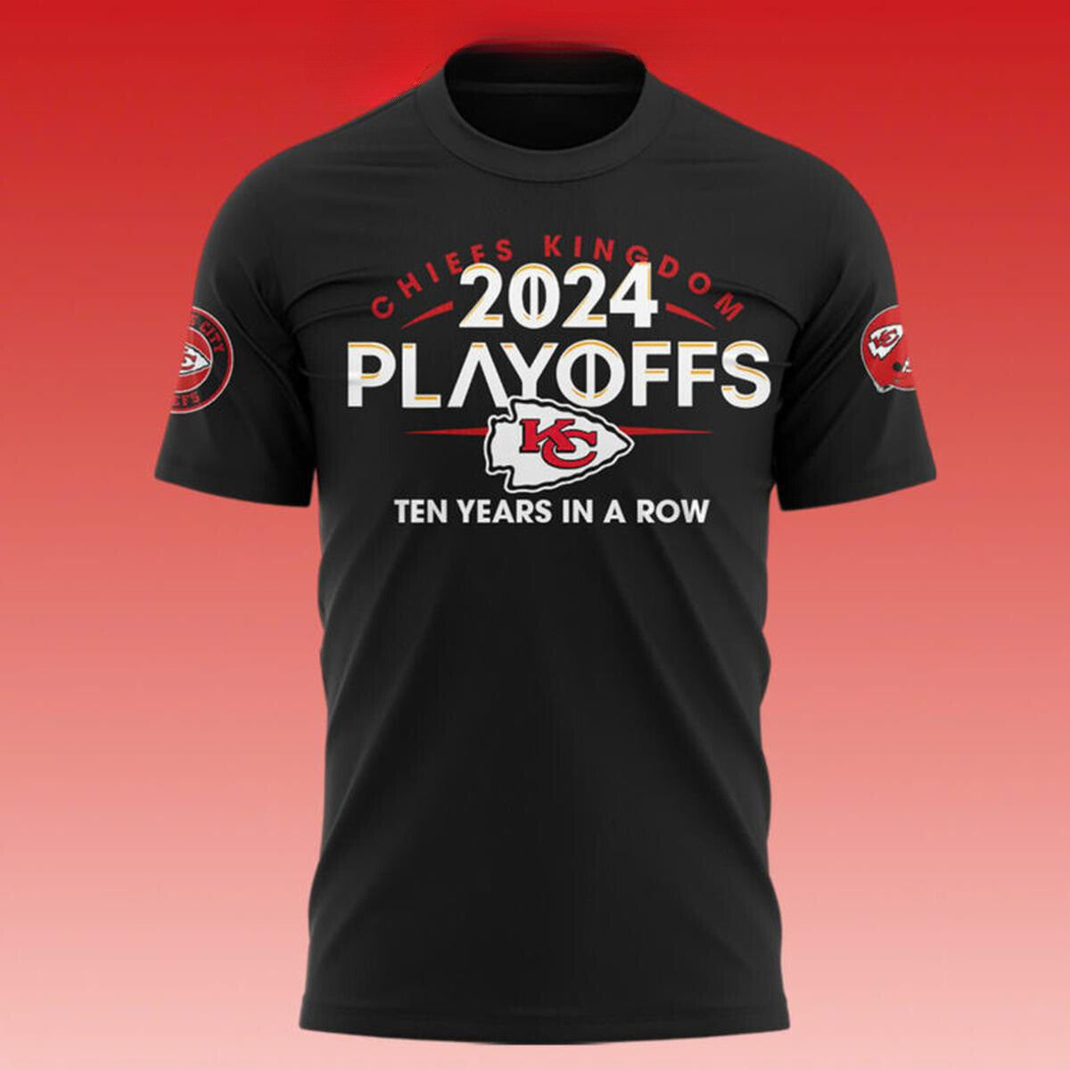 Kansas City Chiefs NFC Playoffs AFC West Clinched 2024 Ten Years All Over Printed T-Shirt - Black