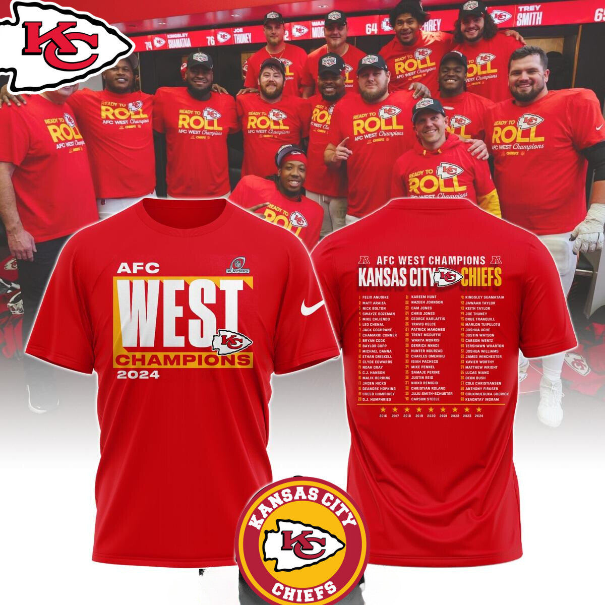 Kansas City Chiefs The Champions Of 2024 AFC West Celebrating All Over Printed T-Shirt - Red