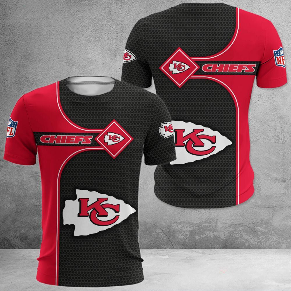 Kansas City Chiefs Diamond Grid All Over Printed T-Shirt - Black