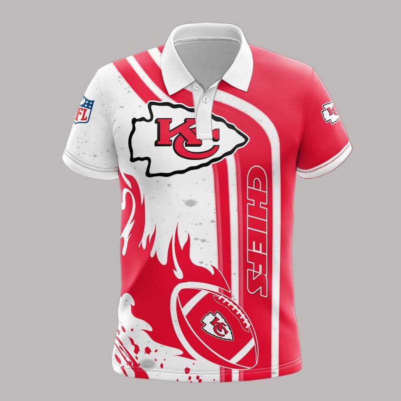 Kansas City Chiefs Flaming Football 3D Printed Polo Shirt - Red