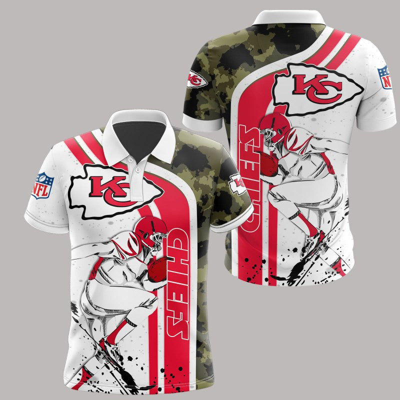 Kansas City Chiefs Camouflage Player 3D Printed Polo Shirt - White