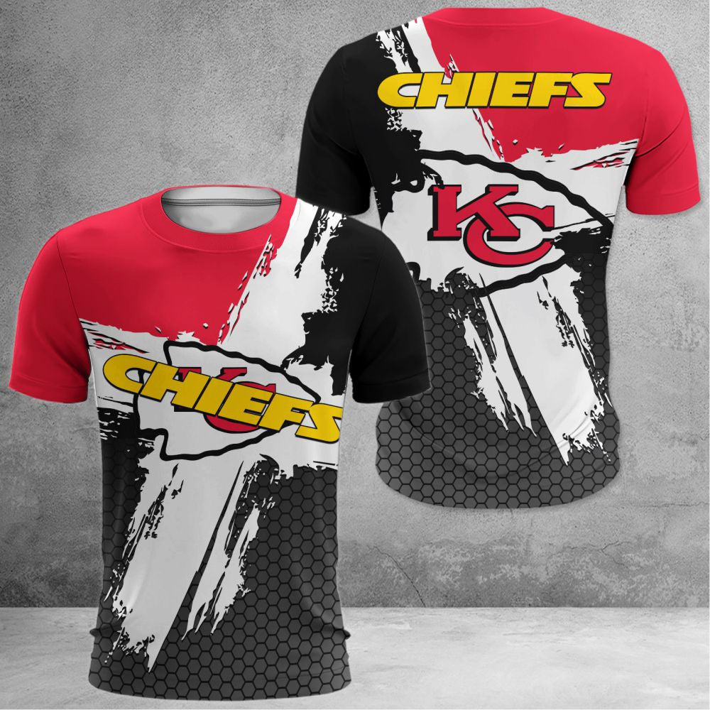 Kansas City Chiefs Hexagon Brushstroke All Over Printed T-Shirt - Red