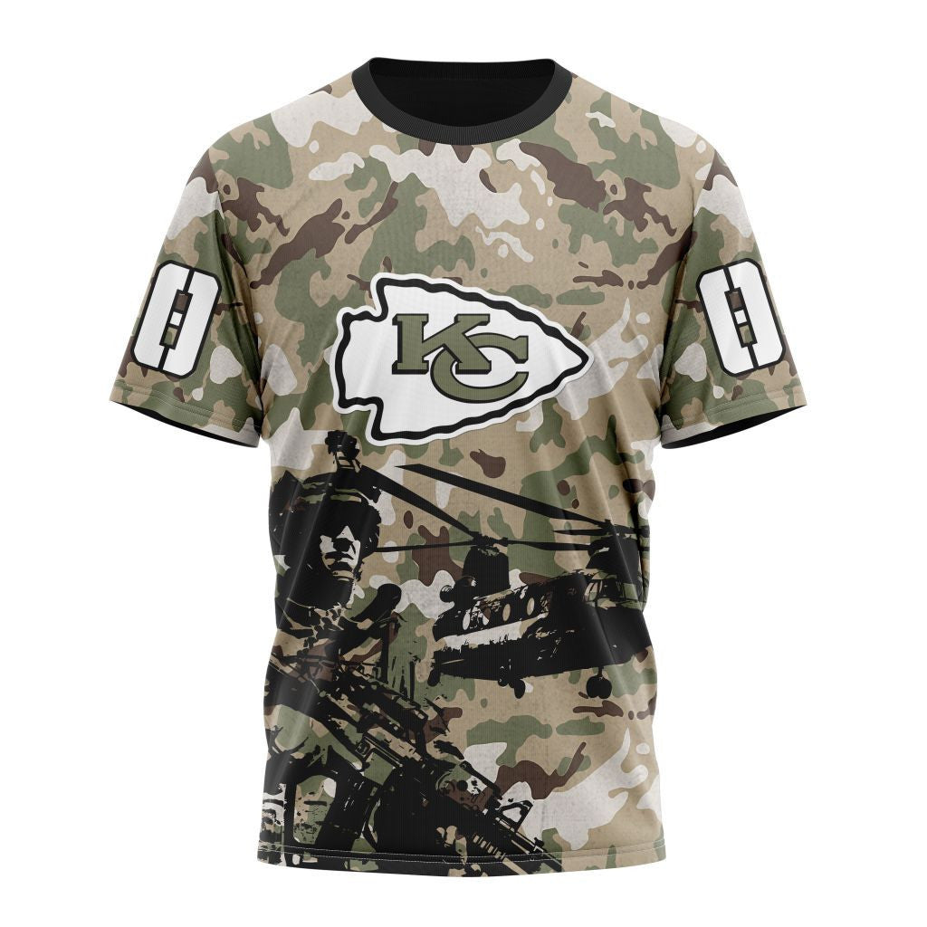 Kansas City Chiefs Helicopter Assault Custom Name & Number All Over Printed T-Shirt - Camo