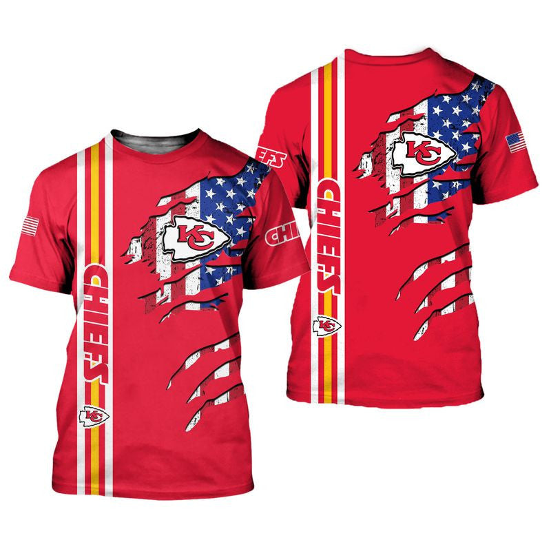 Kansas City Chiefs American Flag Limited Edition All Over Printed T-Shirt - Red