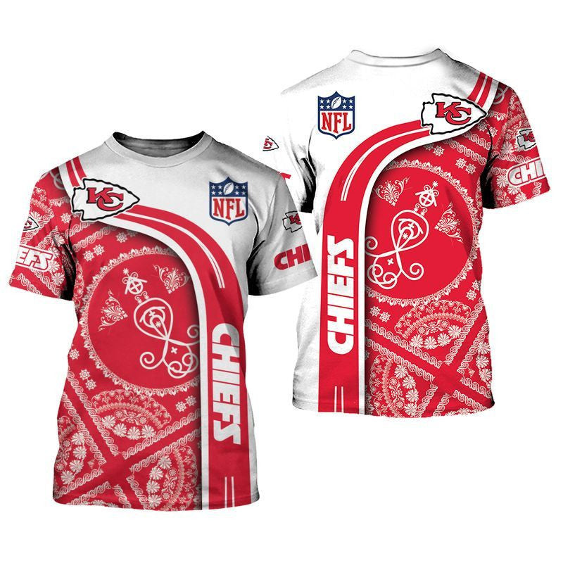 Kansas City Chiefs Limited Edition Bandana Skull All Over Printed T-Shirt - White/Red