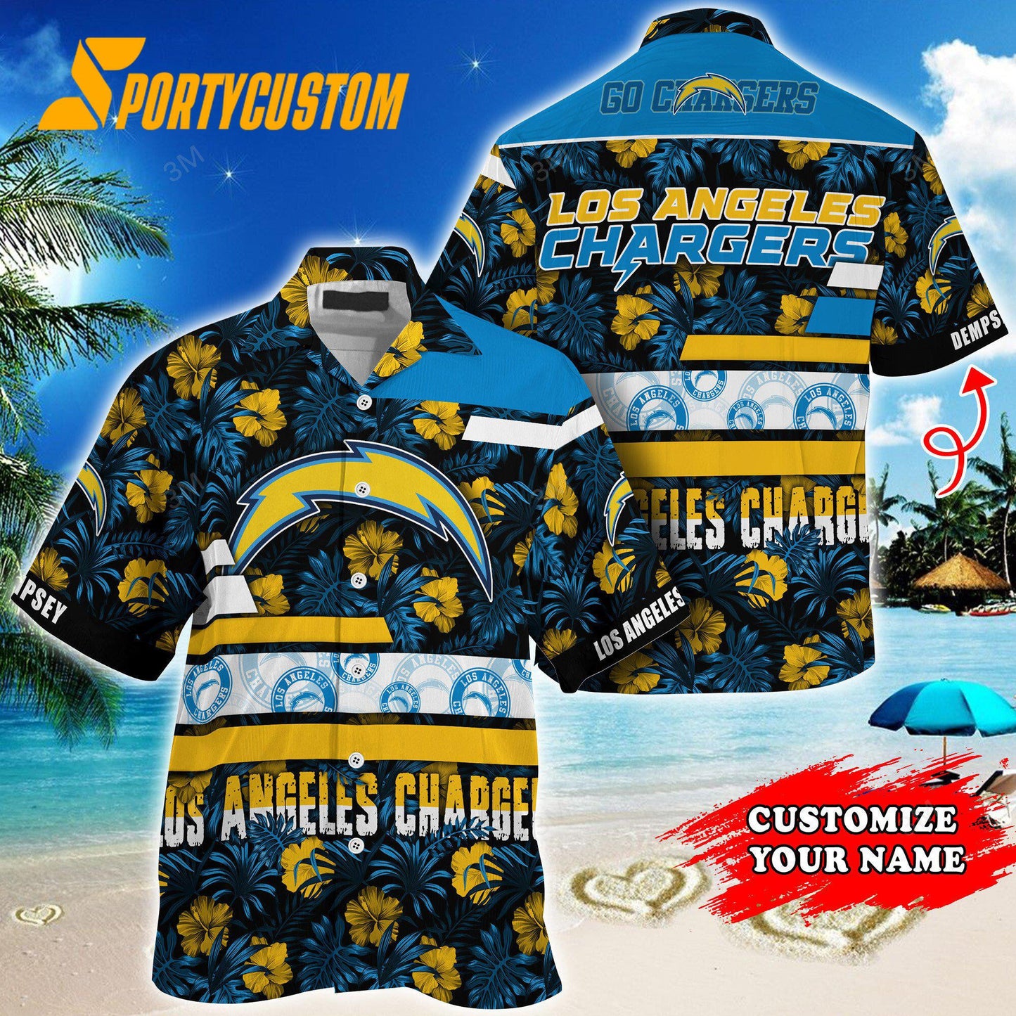 Los Angeles Chargers Flower Summer Limited Custom Name Hawaiian Shirt