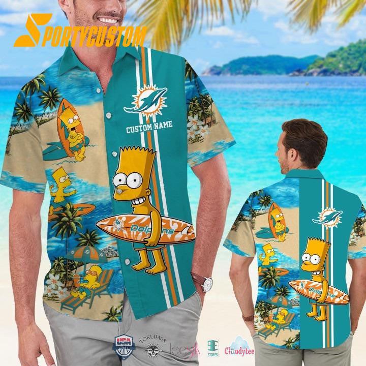 Miami Dolphins x Bart Simpson Custom Name Hawaiian Shirt