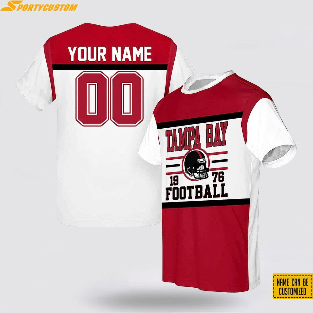 Tampa Bay Buccaneers Custom Name & Number All Over Printed T-Shirt - White/Red