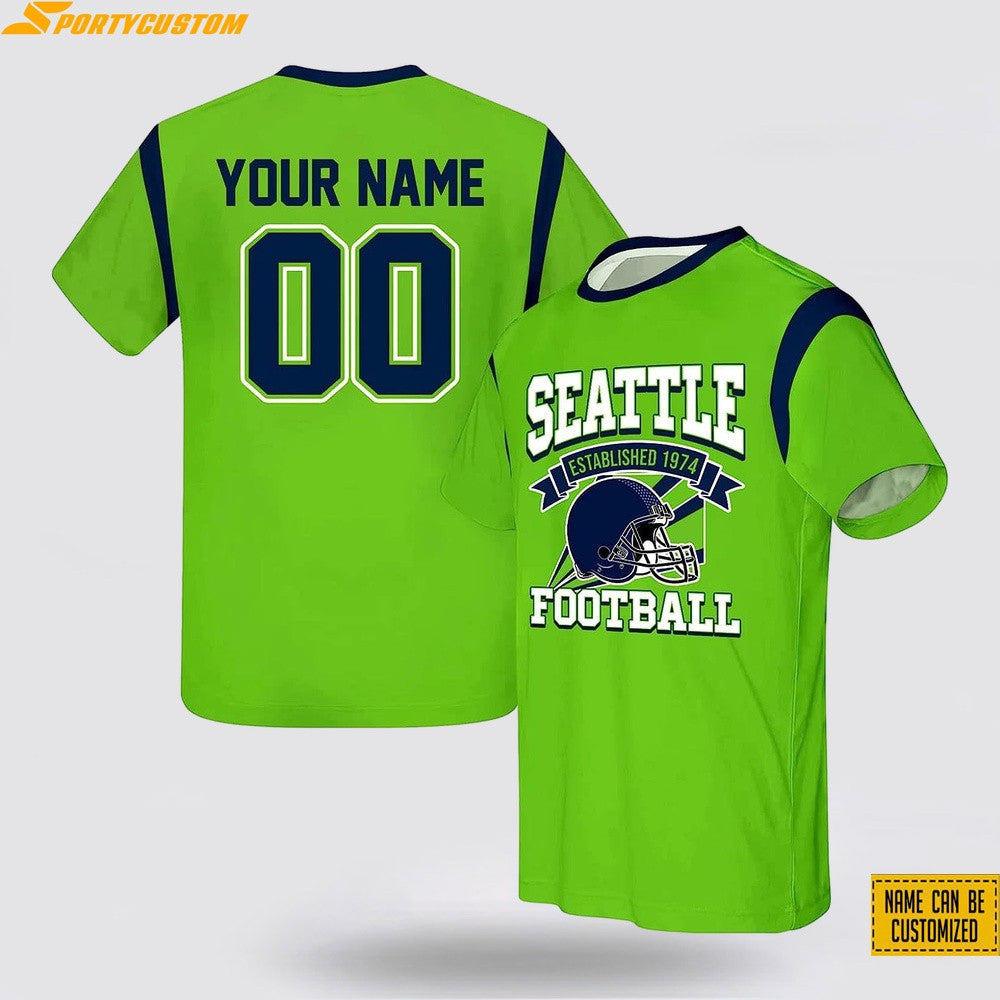 Seattle Seahawks Custom Name & Number All Over Printed T-Shirt - Green