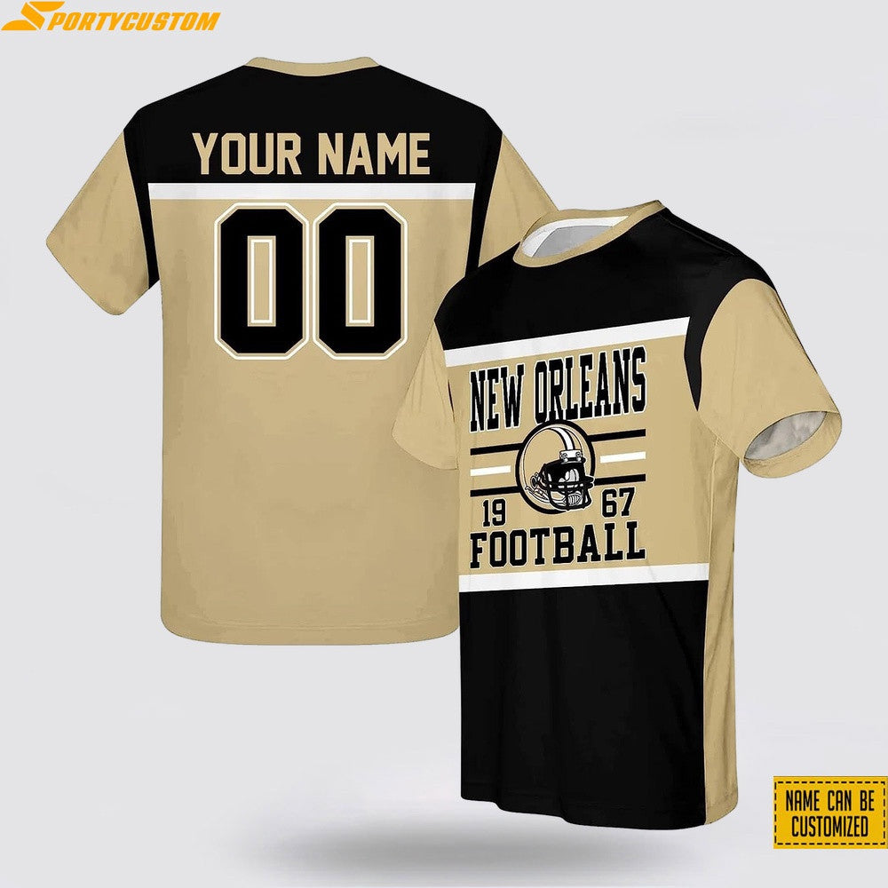 New Orleans Saints Custom Name & Number All Over Printed T-Shirt - Gold/Black/Gold