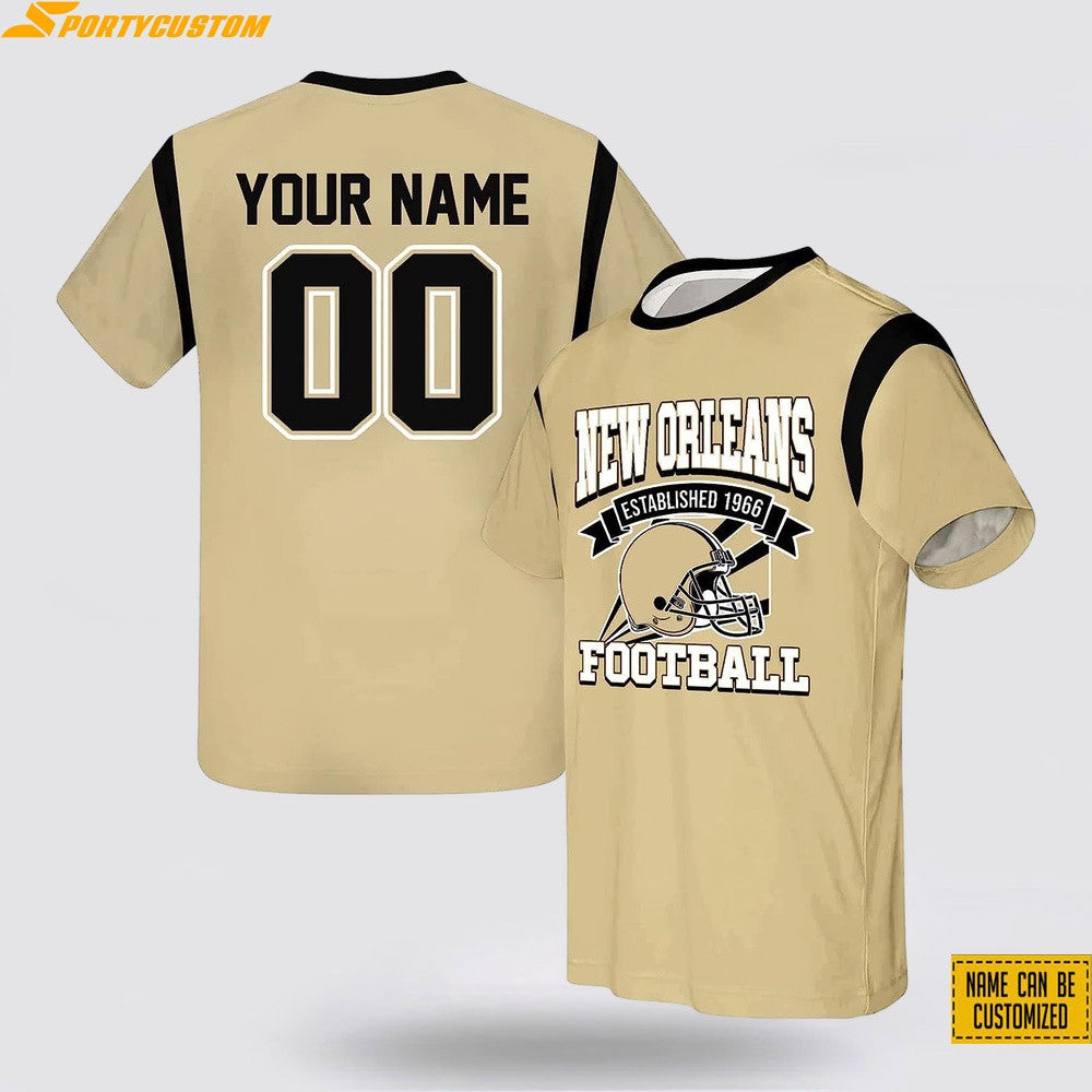 New Orleans Saints Helmet Custom Name & Number All Over Printed T-Shirt - Gold