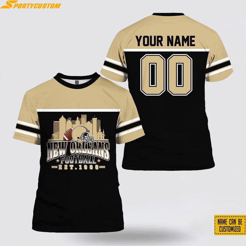 New Orleans Saints City Custom Name & Number All Over Printed T-Shirt - Black