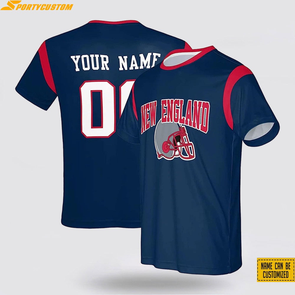 New England Patriots Custom Name & Number All Over Printed T-Shirt - Blue