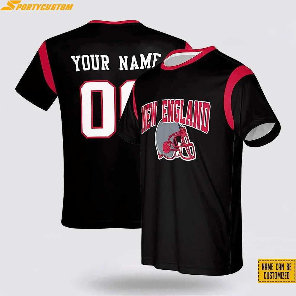 New England Patriots Helmet Custom Name & Number All Over Printed T-Shirt - Black