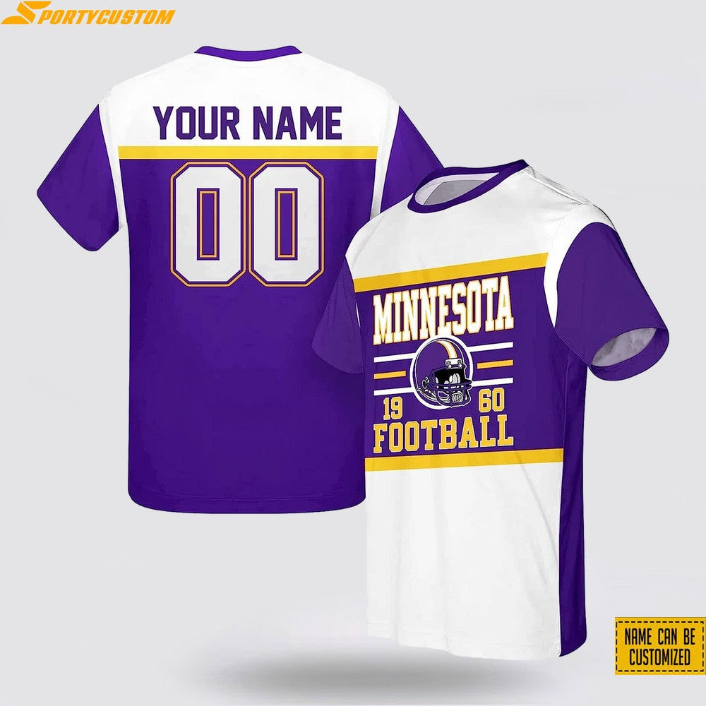 Minnesota Vikings Helmet Custom Name & Number All Over Printed T-Shirt - Purple/White