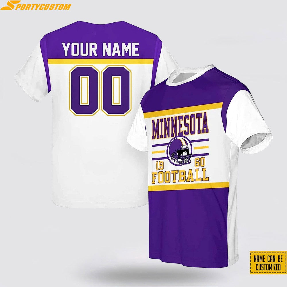 Minnesota Vikings Helmet Custom Name & Number All Over Printed T-Shirt - White/Purple