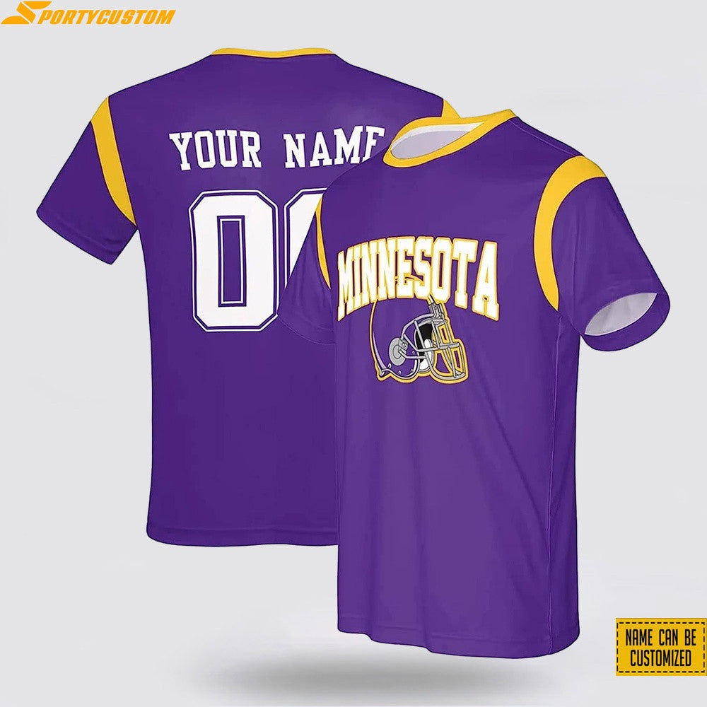 Minnesota Vikings Helmet Custom Name & Number All Over Printed T-Shirt - Purple