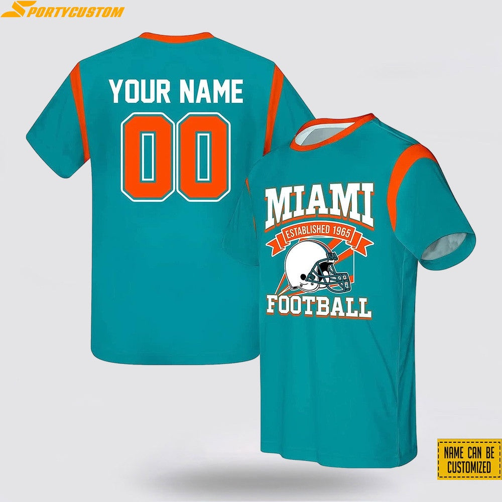 Miami Dolphins Custom Name & Number All Over Printed T-Shirt - Aqua