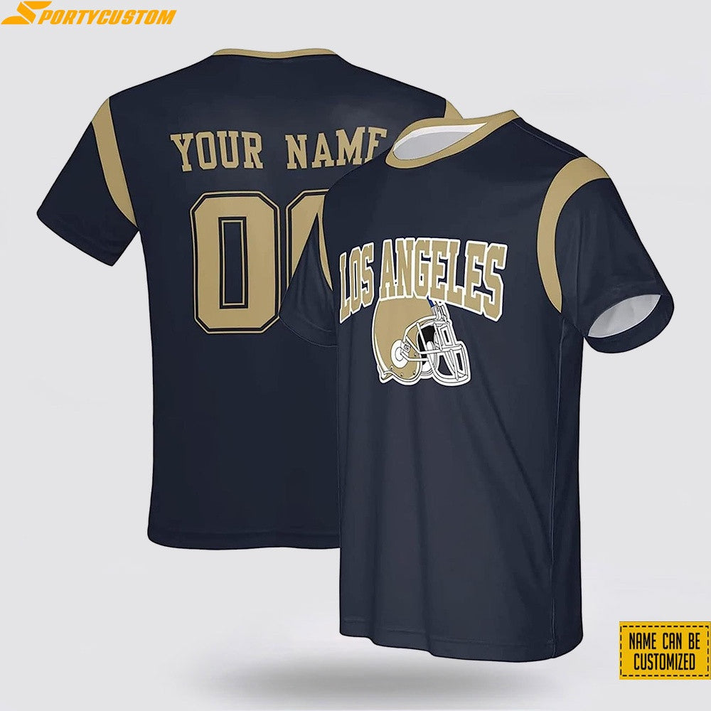 Los Angeles Rams Helmet Custom Name & Number All Over Printed T-Shirt - Navy