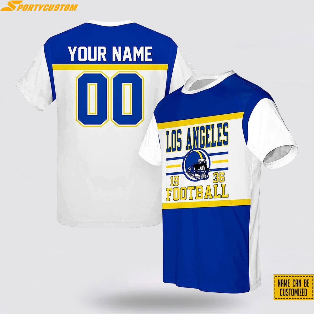 Los Angeles Rams Helmet Custom Name & Number All Over Printed T-Shirt - White
