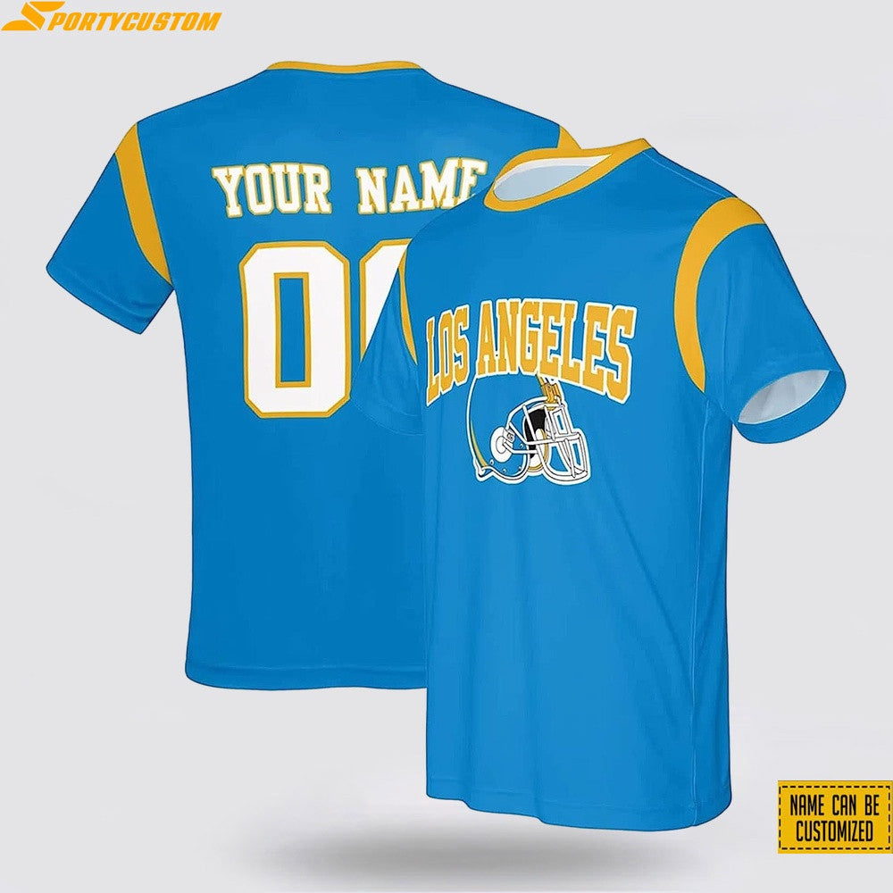 Los Angeles Chargers Helmet Custom Name & Number All Over Printed T-Shirt - Powder Blue