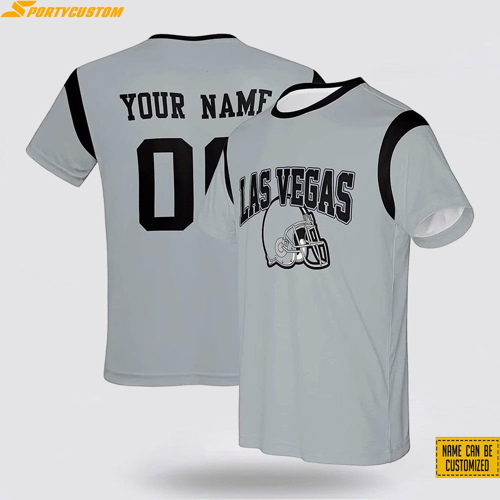Las Vegas Raiders Helmet Custom Name & Number All Over Printed T-Shirt - Silver