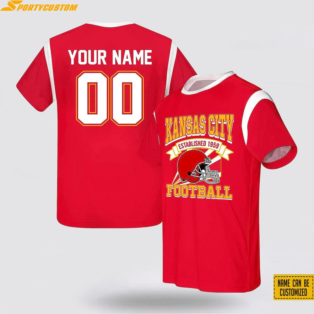 Kansas City Chiefs Helmet Custom Name & Number All Over Printed T-Shirt - Red