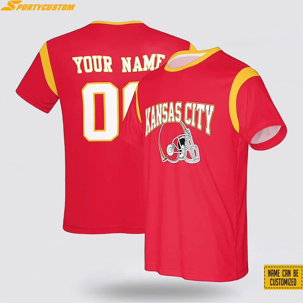 Kansas City Chiefs Helmet Custom Name & Number All Over Printed T-Shirt - Red/Gold