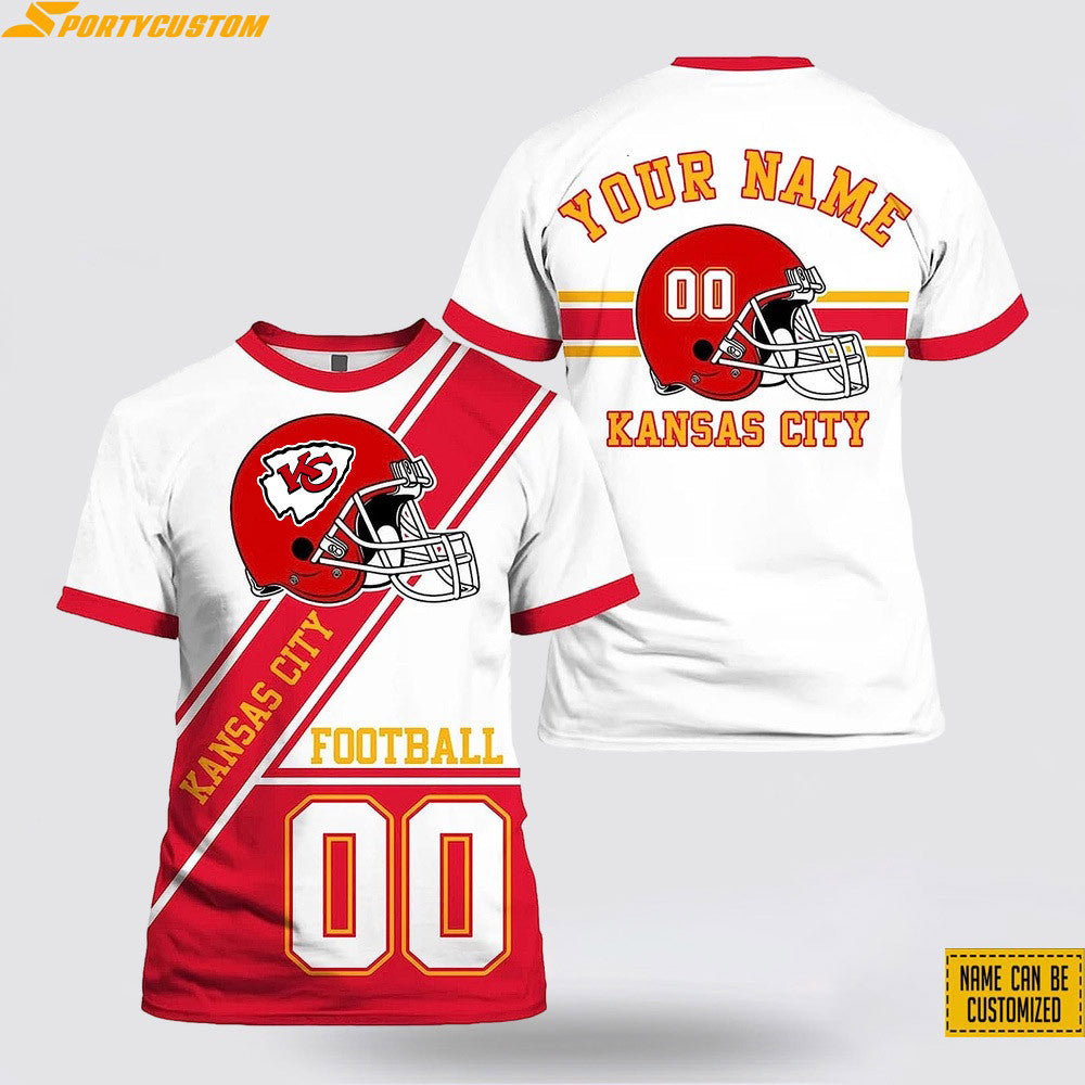Kansas City Chiefs Helmet Custom Name & Number All Over Printed T-Shirt - Red/White