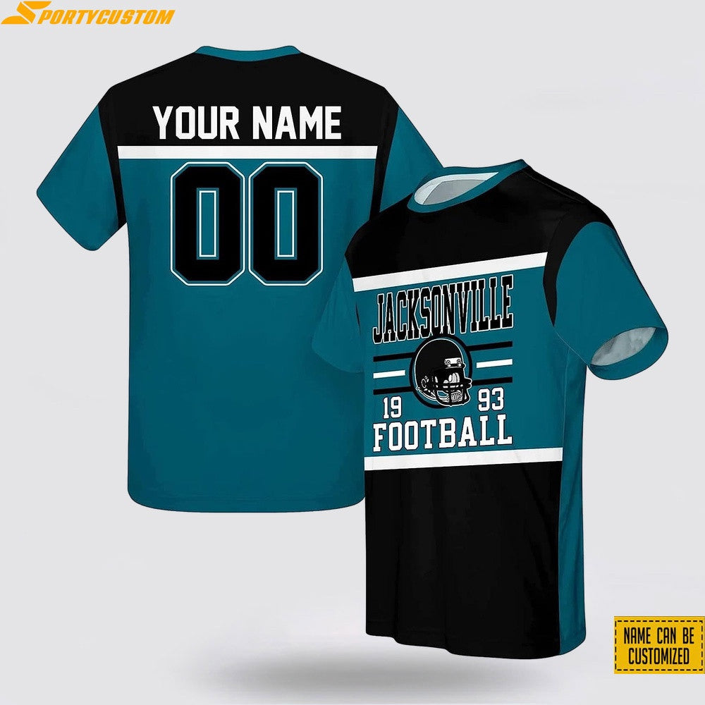Jacksonville Jaguars Helmet Custom Name & Number All Over Printed T-Shirt - Teal/Black