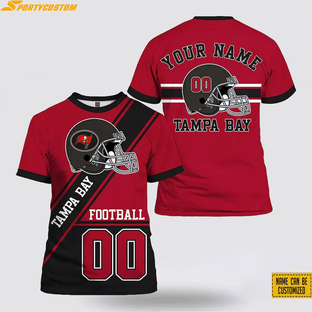 Tampa Bay Buccaneers Helmet Custom Name & Number All Over Printed T-Shirt - Red/Black